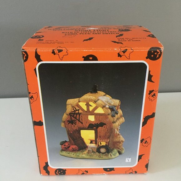 Brinn's Hand Painted Porcelain Bisque Halloween Haunted House Night Light Works - Picture 9 of 10